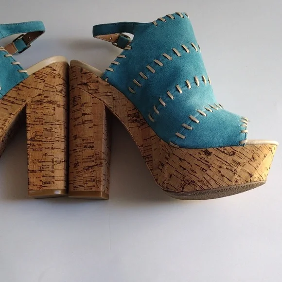 Kelsi Dagger turquoise suede platform high heels sandals 7.5 - Picture 2 of 15